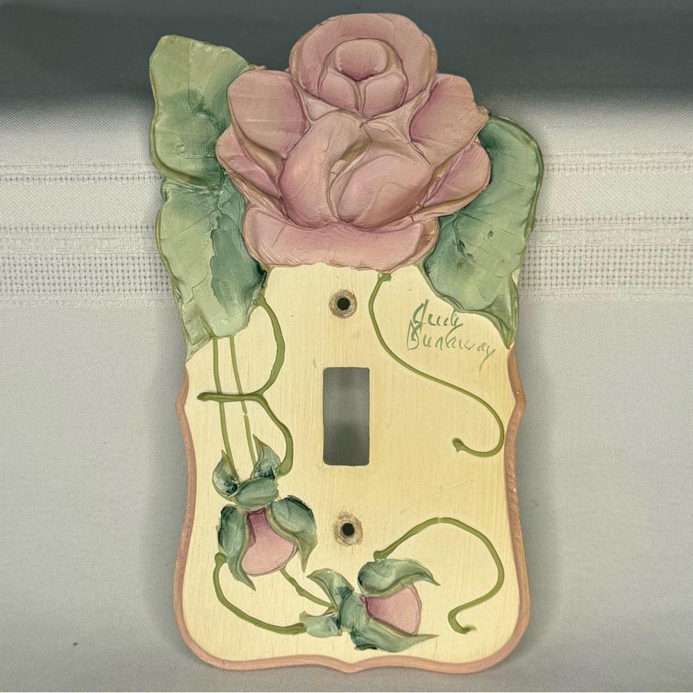 Judy Buswell 3D Rose Floral Light Switch Covers Pink- Burgundy Cottage Decor Set - Picture 3 of 6